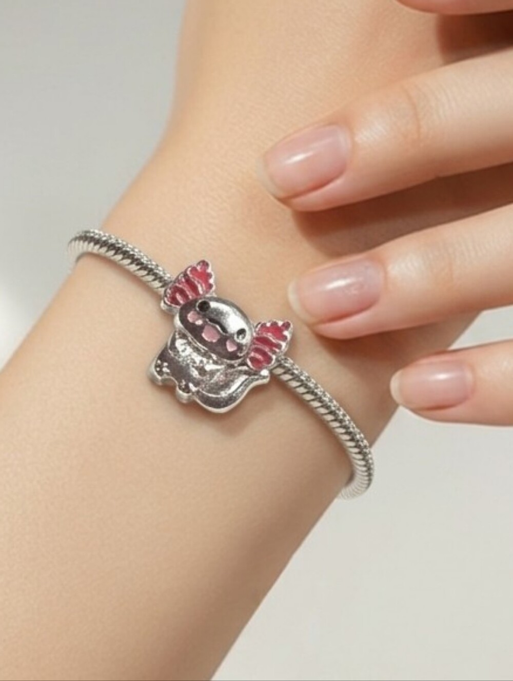 Axolotl Charm Bead Pink Enamel Silver Bracelet Pendant Compatible Salamander